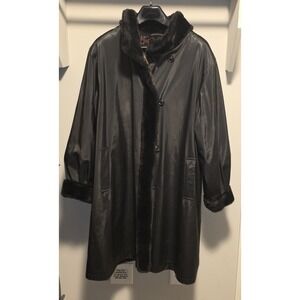 American Bazaar Women's 1X Black w/ Leopard Lining All Weather Winter Rain Coat